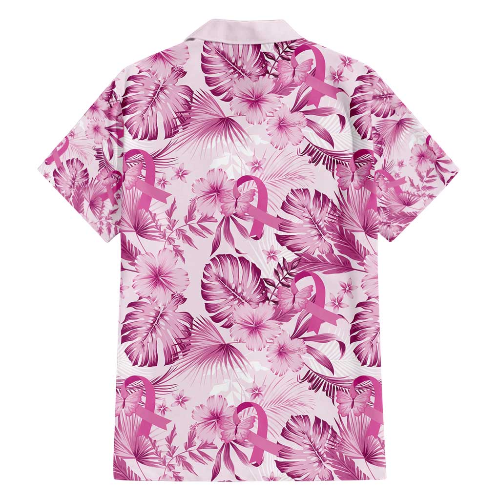 Pink Ribbon Hibiscus Tropical Pattern Family Matching Off Shoulder Maxi Dress and Hawaiian Shirt Breast Cancer