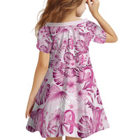 Pink Ribbon Hibiscus Tropical Pattern Family Matching Off Shoulder Short Dress and Hawaiian Shirt Breast Cancer LT01 - Polynesian Pride