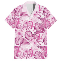 Pink Ribbon Hibiscus Tropical Pattern Family Matching Off Shoulder Short Dress and Hawaiian Shirt Breast Cancer LT01 Dad's Shirt - Short Sleeve Pink - Polynesian Pride