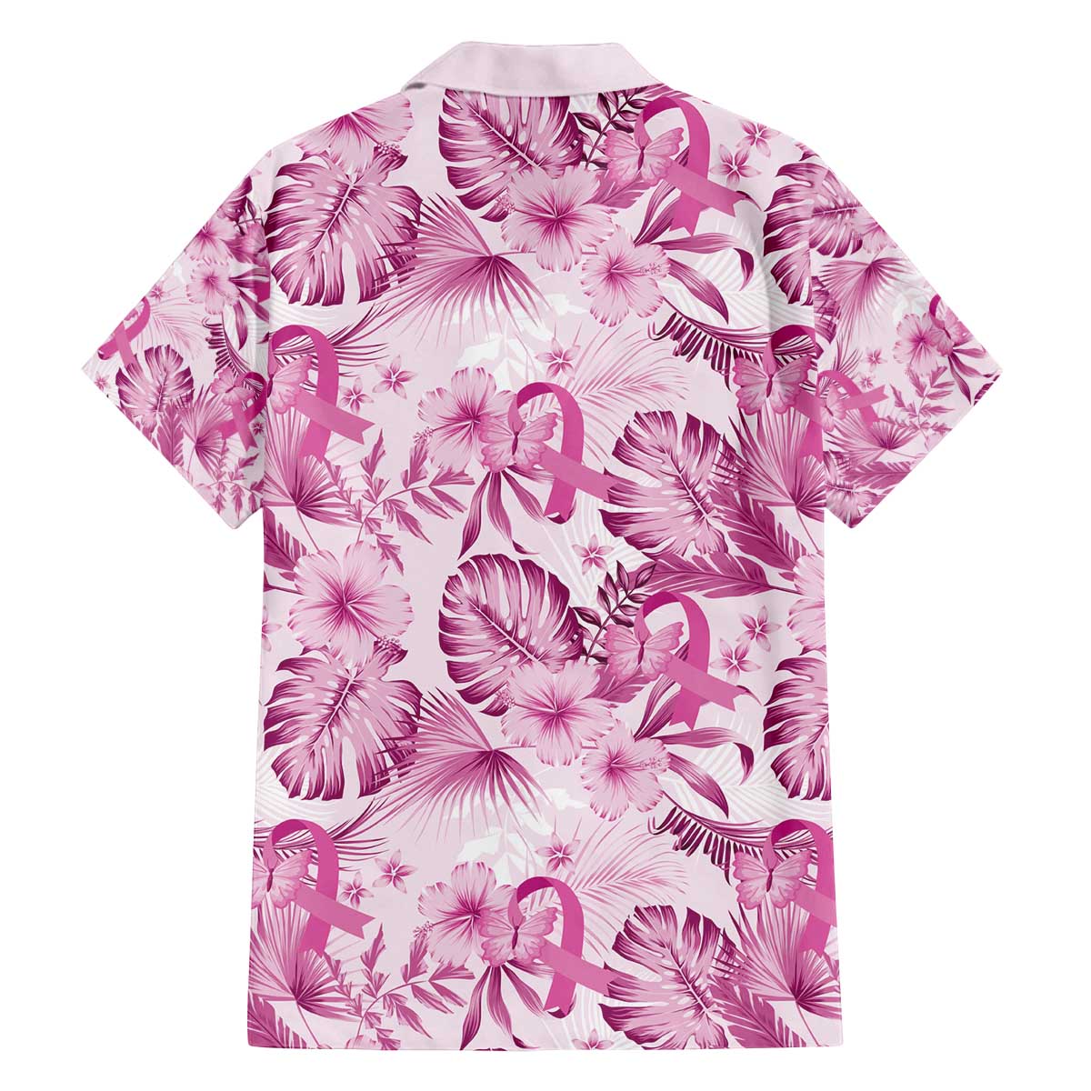 Pink Ribbon Hibiscus Tropical Pattern Family Matching Off Shoulder Short Dress and Hawaiian Shirt Breast Cancer LT01 - Polynesian Pride