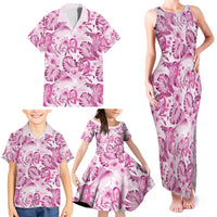 Pink Ribbon Hibiscus Tropical Pattern Family Matching Tank Maxi Dress and Hawaiian Shirt Breast Cancer LT01 - Polynesian Pride