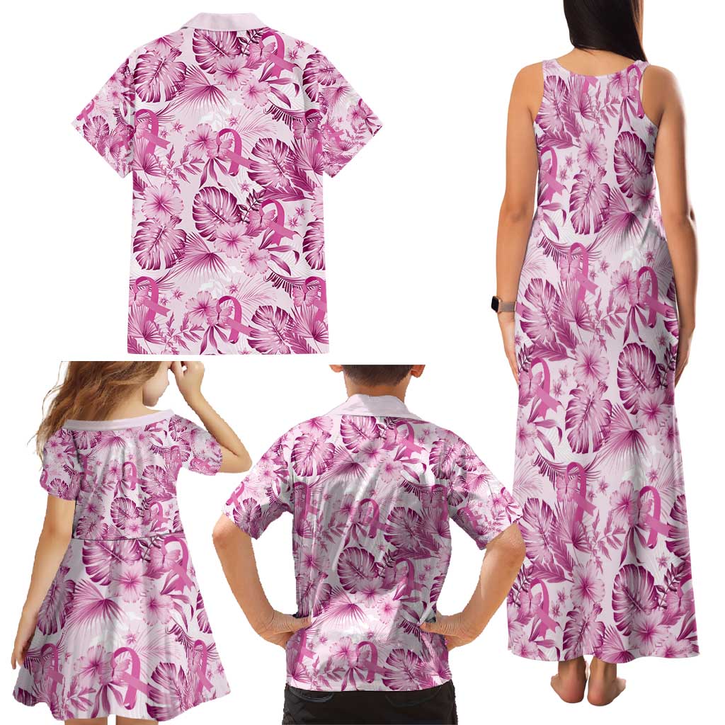 Pink Ribbon Hibiscus Tropical Pattern Family Matching Tank Maxi Dress and Hawaiian Shirt Breast Cancer LT01 - Polynesian Pride