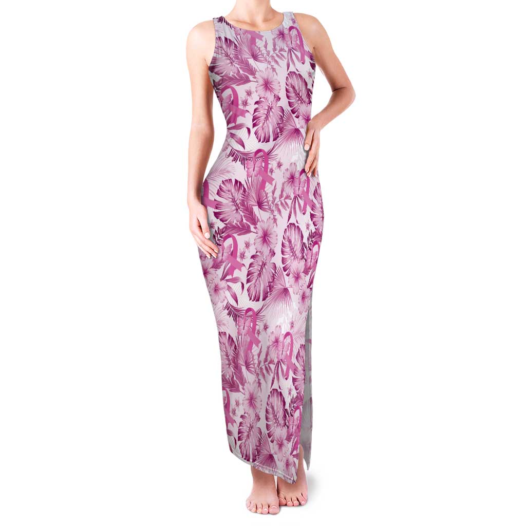 Pink Ribbon Hibiscus Tropical Pattern Family Matching Tank Maxi Dress and Hawaiian Shirt Breast Cancer LT01 Mom's Dress Pink - Polynesian Pride