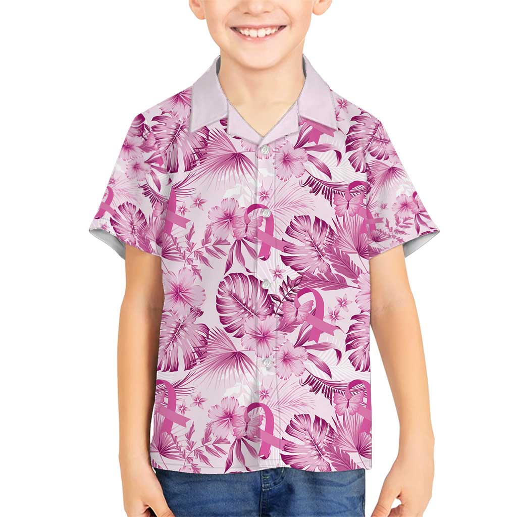 Pink Ribbon Hibiscus Tropical Pattern Family Matching Tank Maxi Dress and Hawaiian Shirt Breast Cancer LT01 Son's Shirt Pink - Polynesian Pride