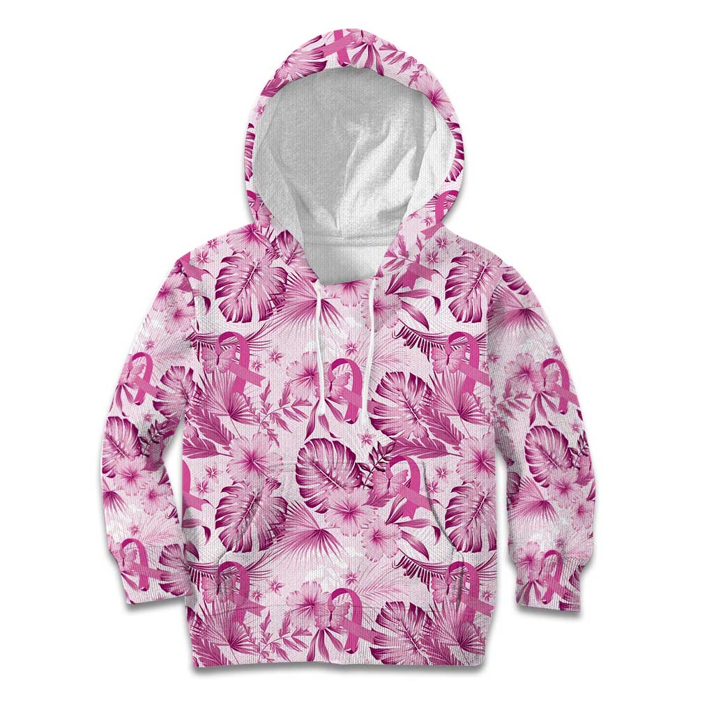 Pink Ribbon Hibiscus Tropical Pattern Kid Hoodie Breast Cancer LT01 Hoodie Pink - Polynesian Pride