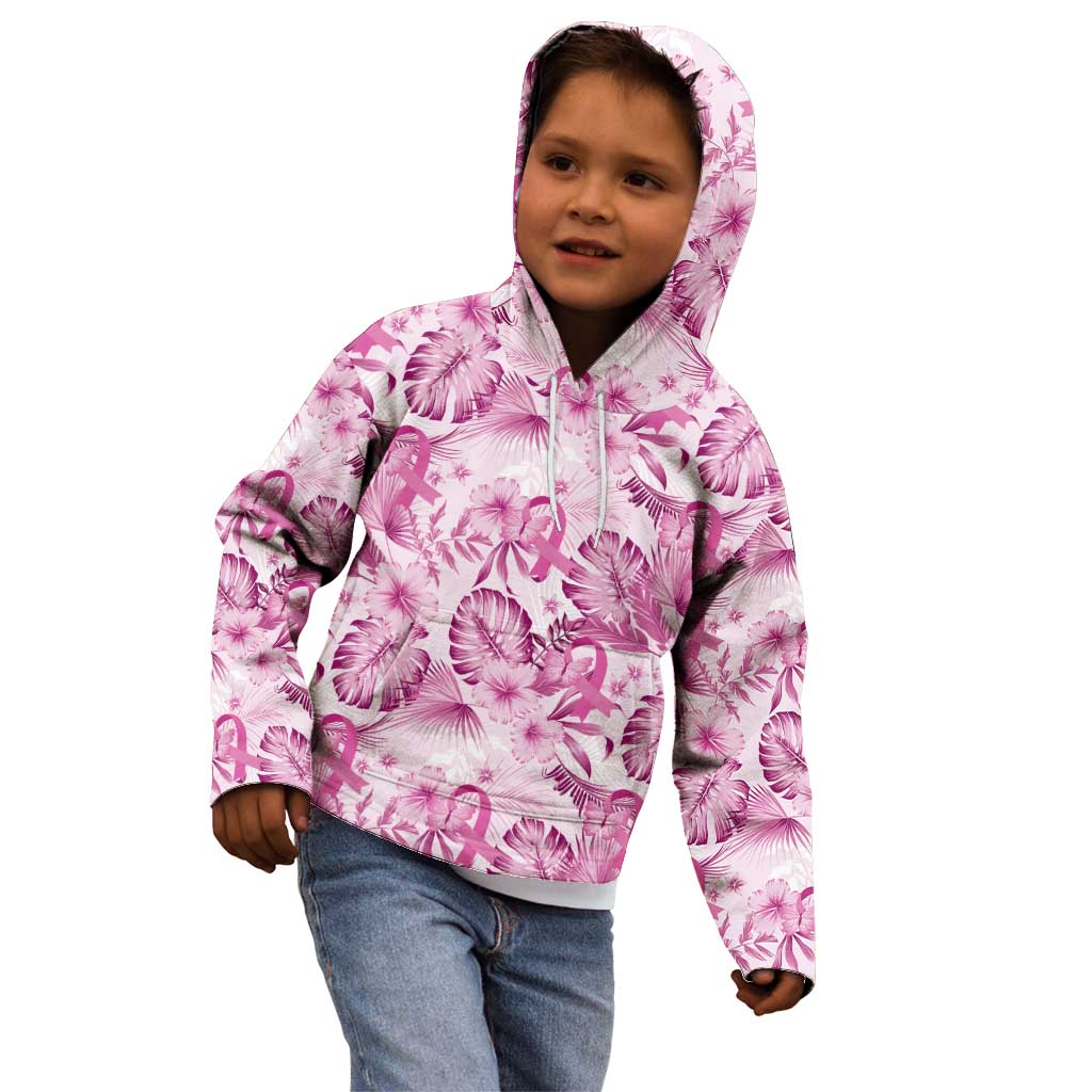 Pink Ribbon Hibiscus Tropical Pattern Kid Hoodie Breast Cancer LT01 - Polynesian Pride