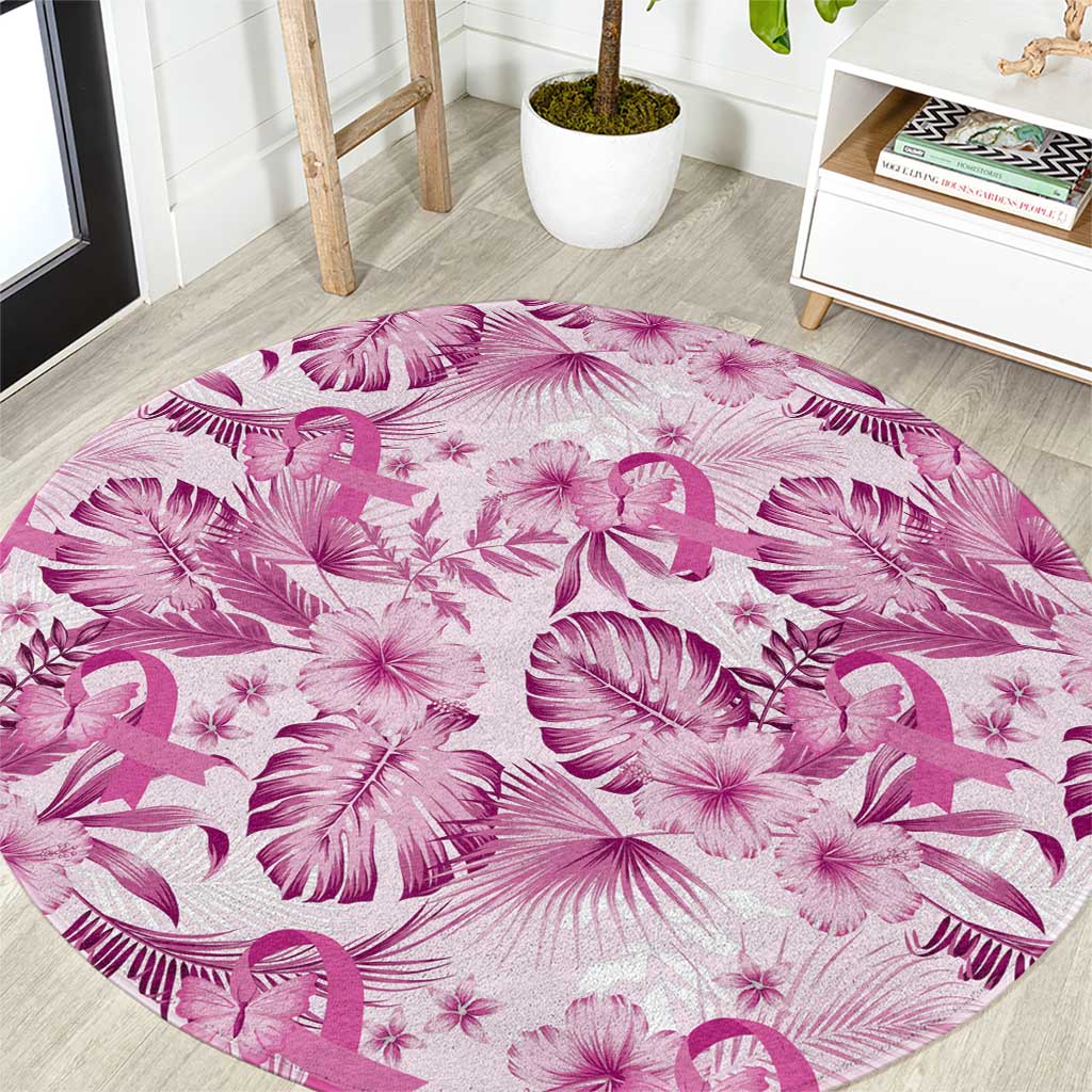 Pink Ribbon Hibiscus Tropical Pattern Round Carpet Breast Cancer LT01 Pink - Polynesian Pride