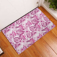 Pink Ribbon Hibiscus Tropical Pattern Rubber Doormat Breast Cancer
