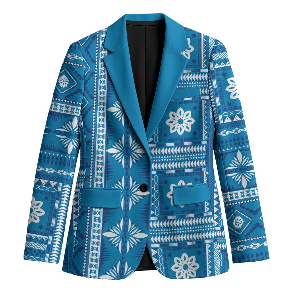 Fiji Masi All Blue Blazer Tapa Pattern - Polynesian Pride