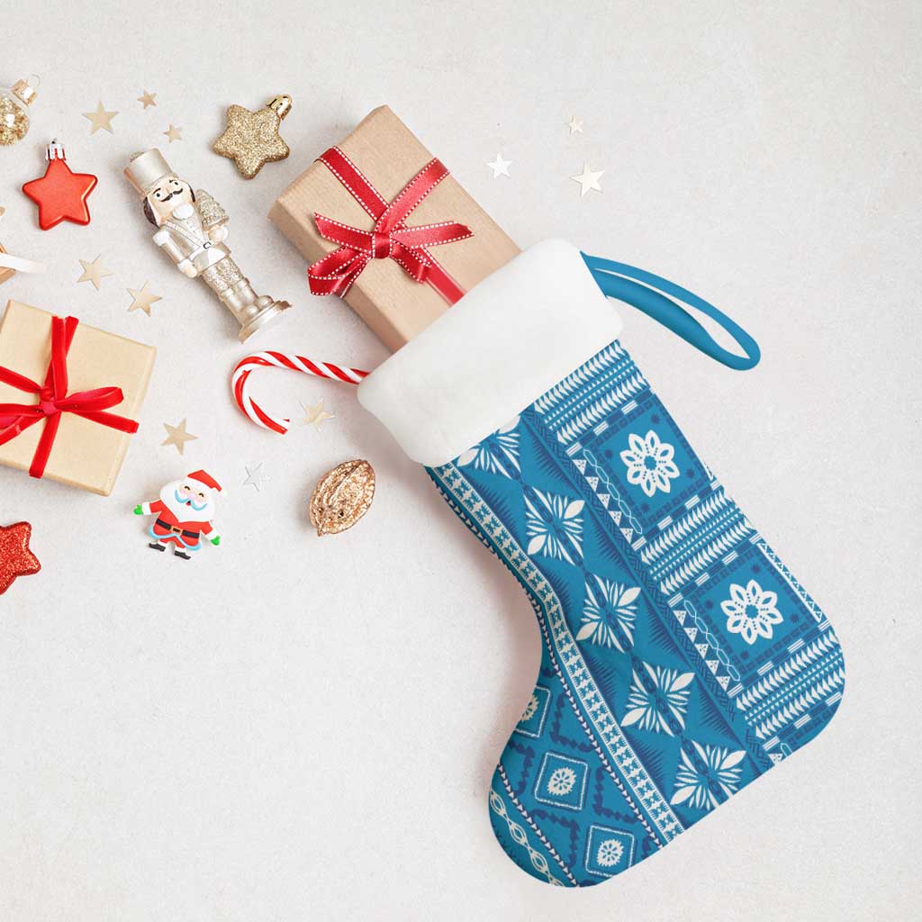 Fiji Masi All Blue Christmas Stocking Tapa Pattern - Polynesian Pride