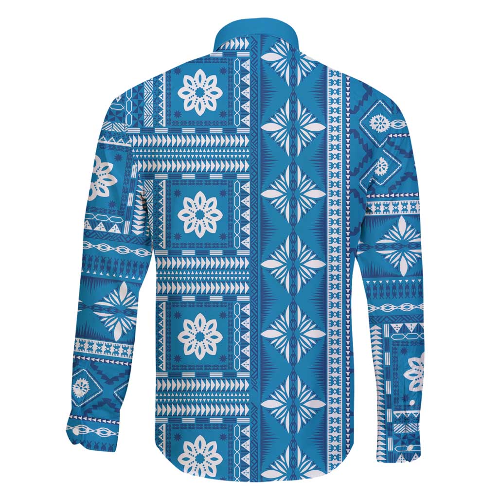 Fiji Masi All Blue Family Matching Mermaid Dress and Hawaiian Shirt Tapa Pattern - Polynesian Pride