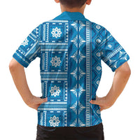 Fiji Masi All Blue Family Matching Off Shoulder Maxi Dress and Hawaiian Shirt Tapa Pattern - Polynesian Pride