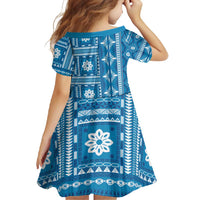 Fiji Masi All Blue Family Matching Off Shoulder Maxi Dress and Hawaiian Shirt Tapa Pattern - Polynesian Pride