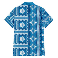 Fiji Masi All Blue Family Matching Off Shoulder Short Dress and Hawaiian Shirt Tapa Pattern - Polynesian Pride