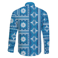 Fiji Masi All Blue Family Matching Short Sleeve Bodycon Dress and Hawaiian Shirt Tapa Pattern - Polynesian Pride