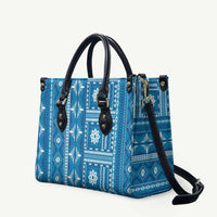 Fiji Masi All Blue Leather Bag Tapa Pattern - Polynesian Pride