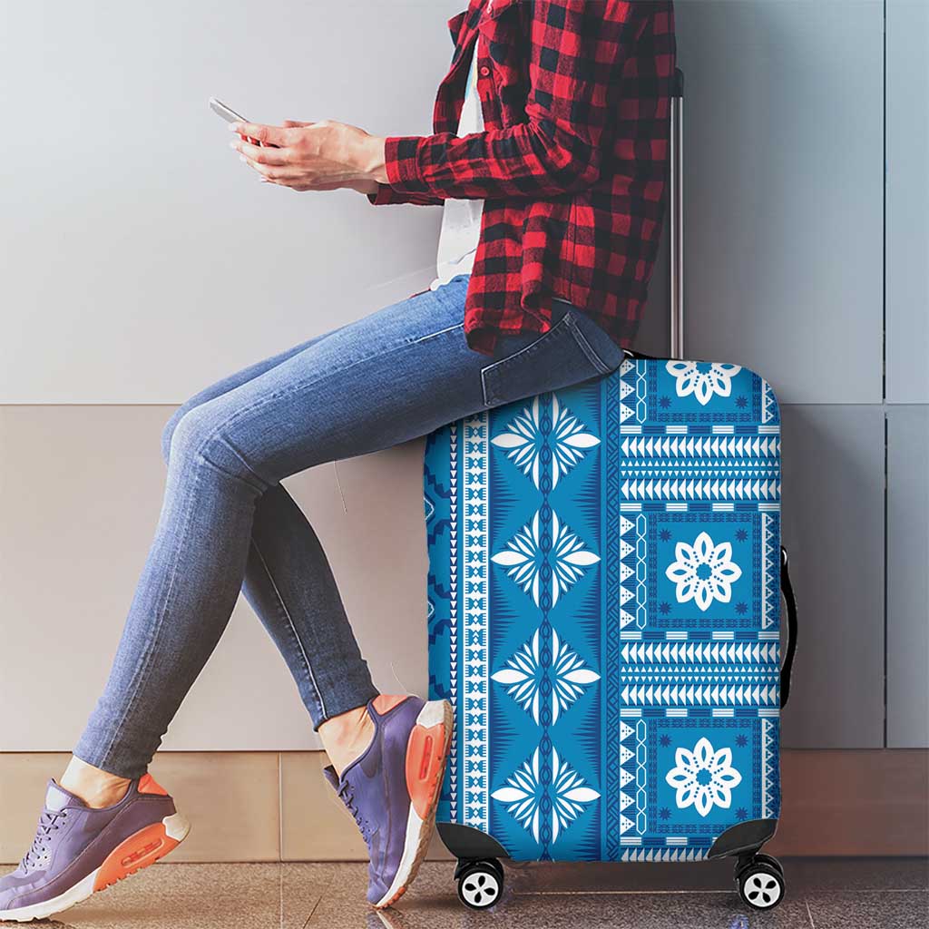 Fiji Masi All Blue Luggage Cover Tapa Pattern - Polynesian Pride