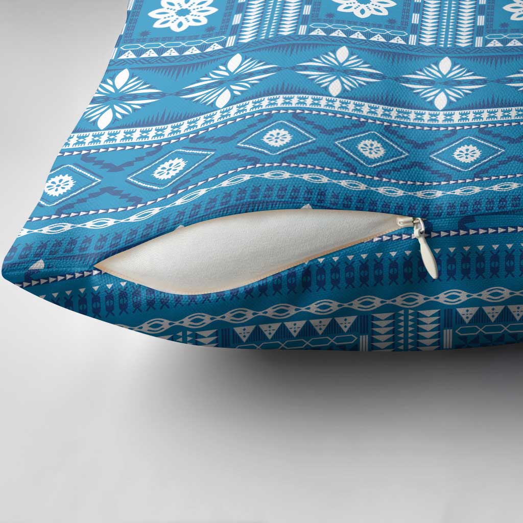 Fiji Masi All Blue Pillow Cover Tapa Pattern - Polynesian Pride