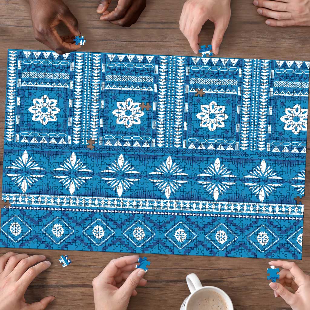 Fiji Masi All Blue Puzzle Tapa Pattern LT01 - Polynesian Pride