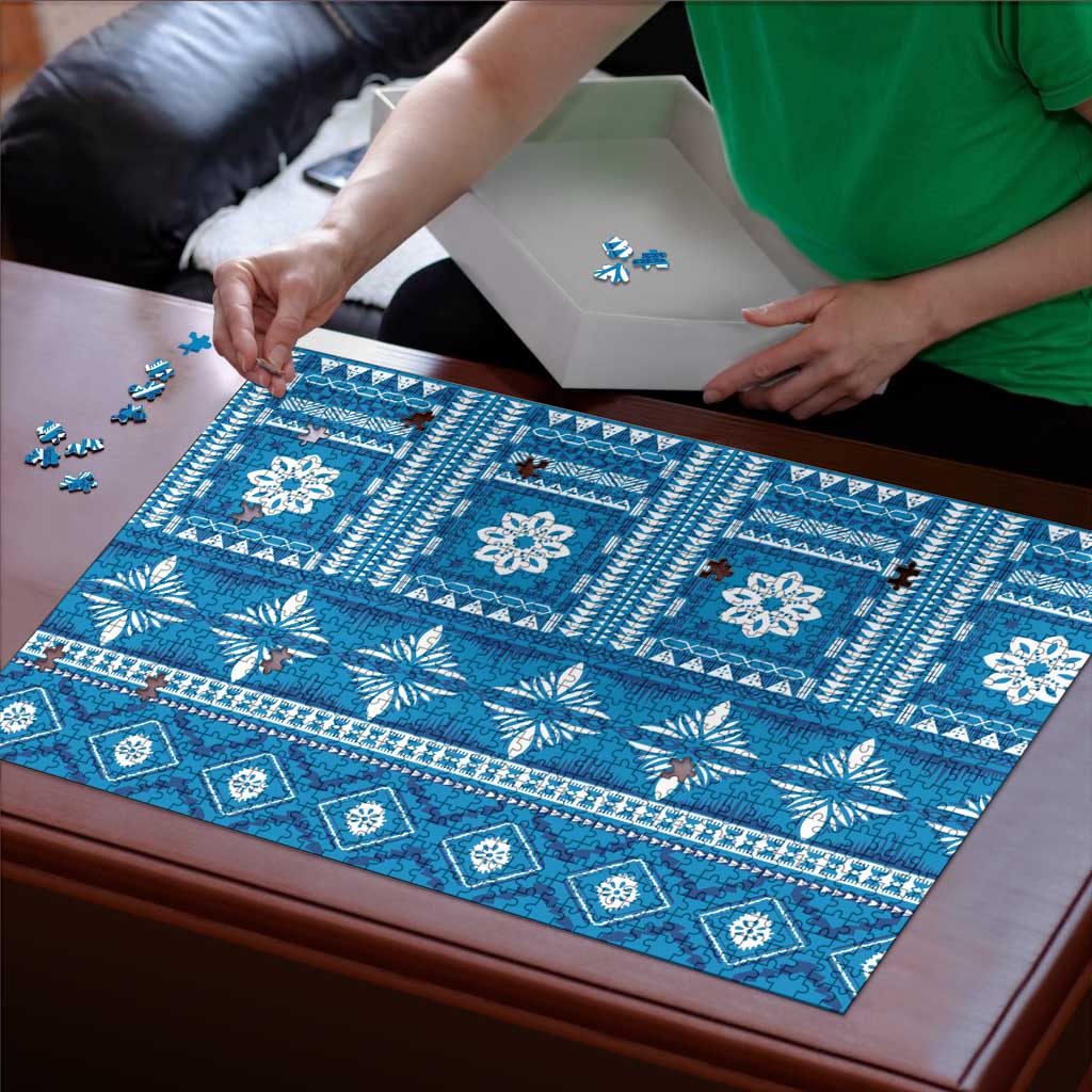 Fiji Masi All Blue Puzzle Tapa Pattern LT01 - Polynesian Pride