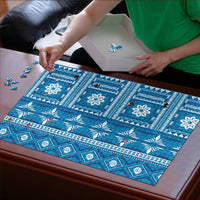 Fiji Masi All Blue Puzzle Tapa Pattern LT01 - Polynesian Pride