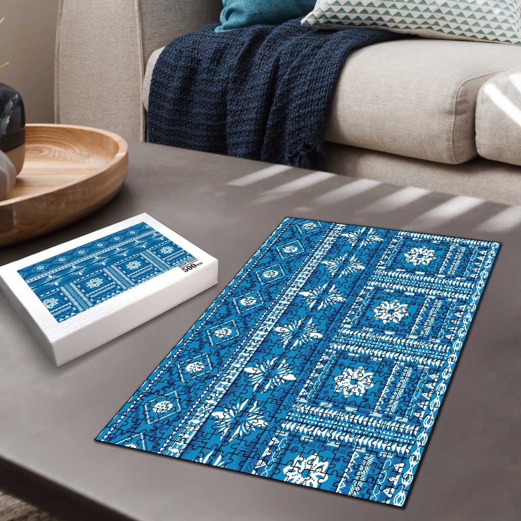 Fiji Masi All Blue Puzzle Tapa Pattern LT01 - Polynesian Pride