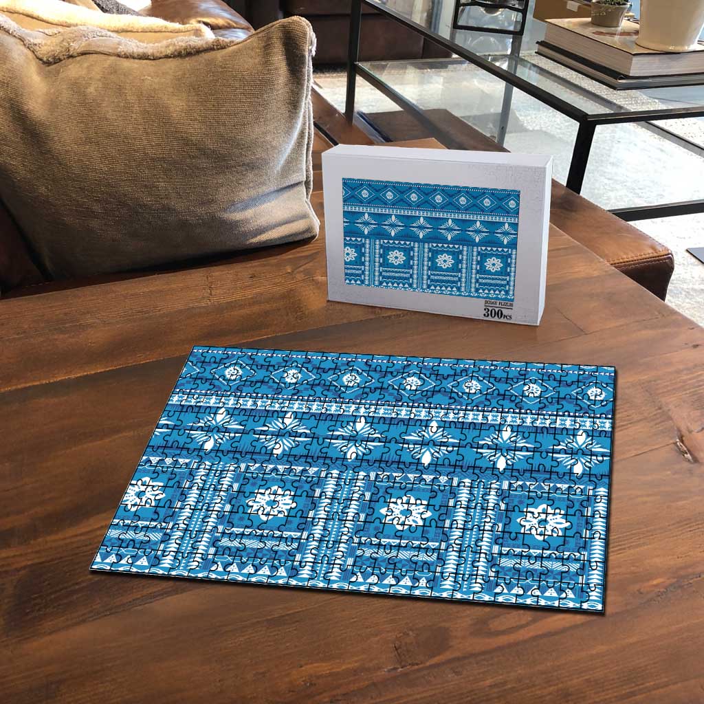 Fiji Masi All Blue Puzzle Tapa Pattern LT01 - Polynesian Pride