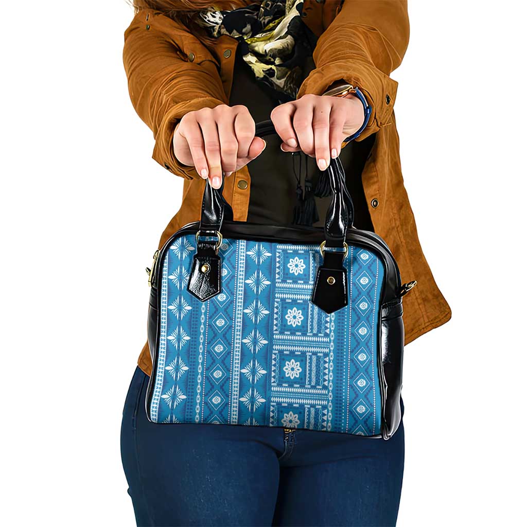 Fiji Masi All Blue Shoulder Handbag Tapa Pattern - Polynesian Pride
