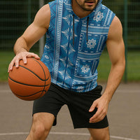 Fiji Masi All Blue Sleeveless Hoodie Tapa Pattern - Polynesian Pride
