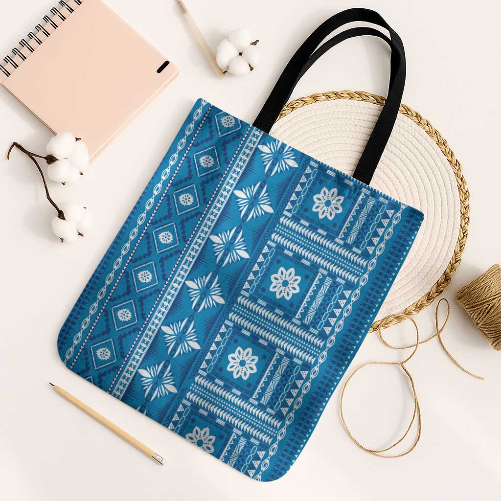 Fiji Masi All Blue Tote Bag Tapa Pattern - Polynesian Pride