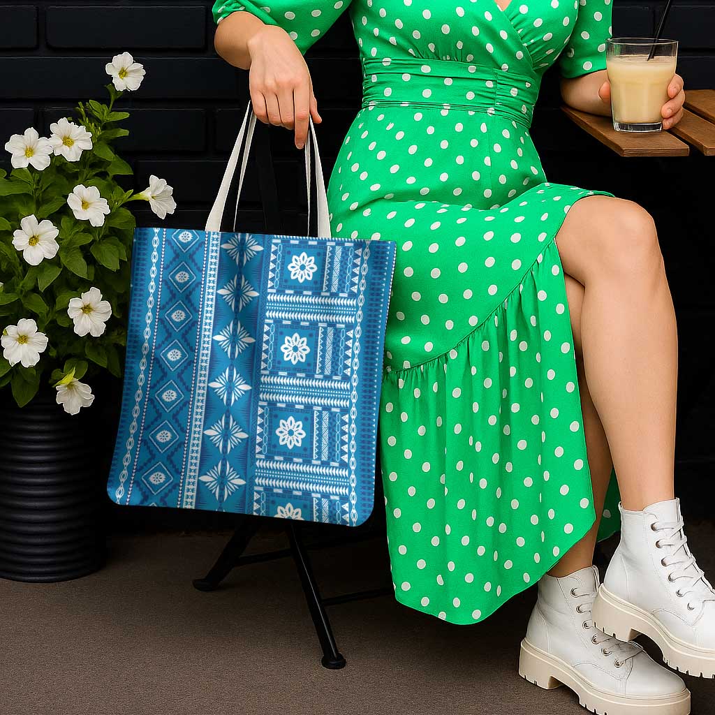 Fiji Masi All Blue Tote Bag Tapa Pattern - Polynesian Pride