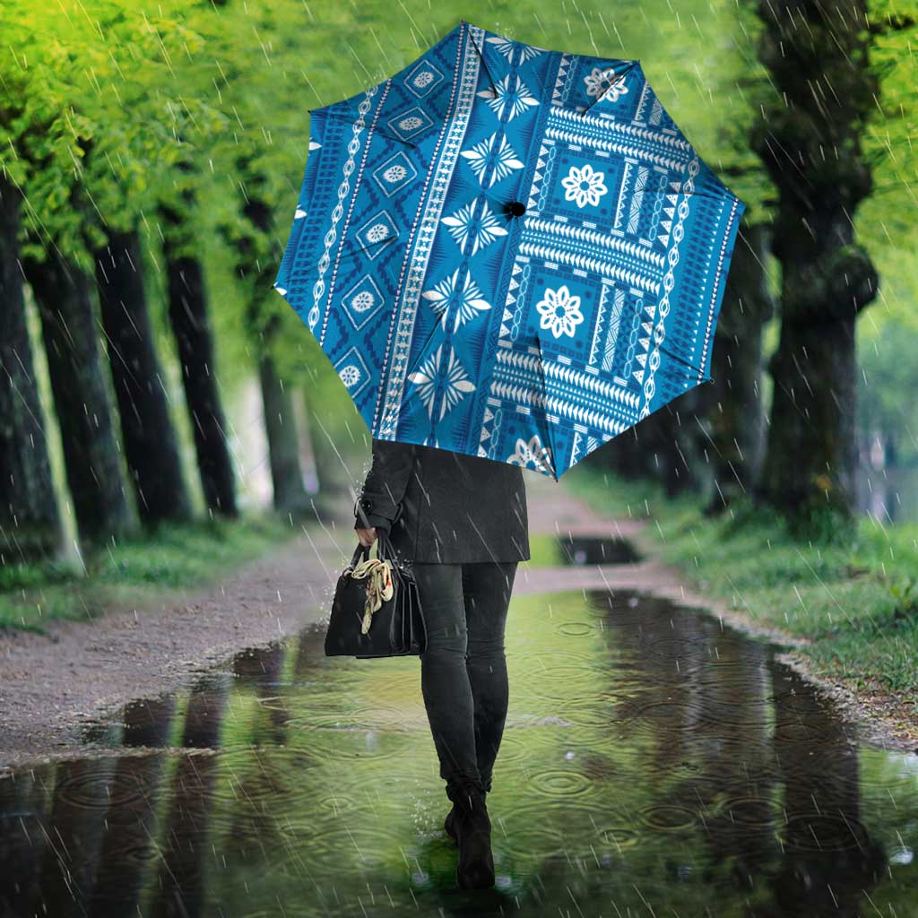 Fiji Masi All Blue Umbrella Tapa Pattern - Polynesian Pride