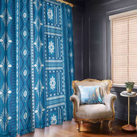 Fiji Masi All Blue Window Curtain Tapa Pattern - Polynesian Pride