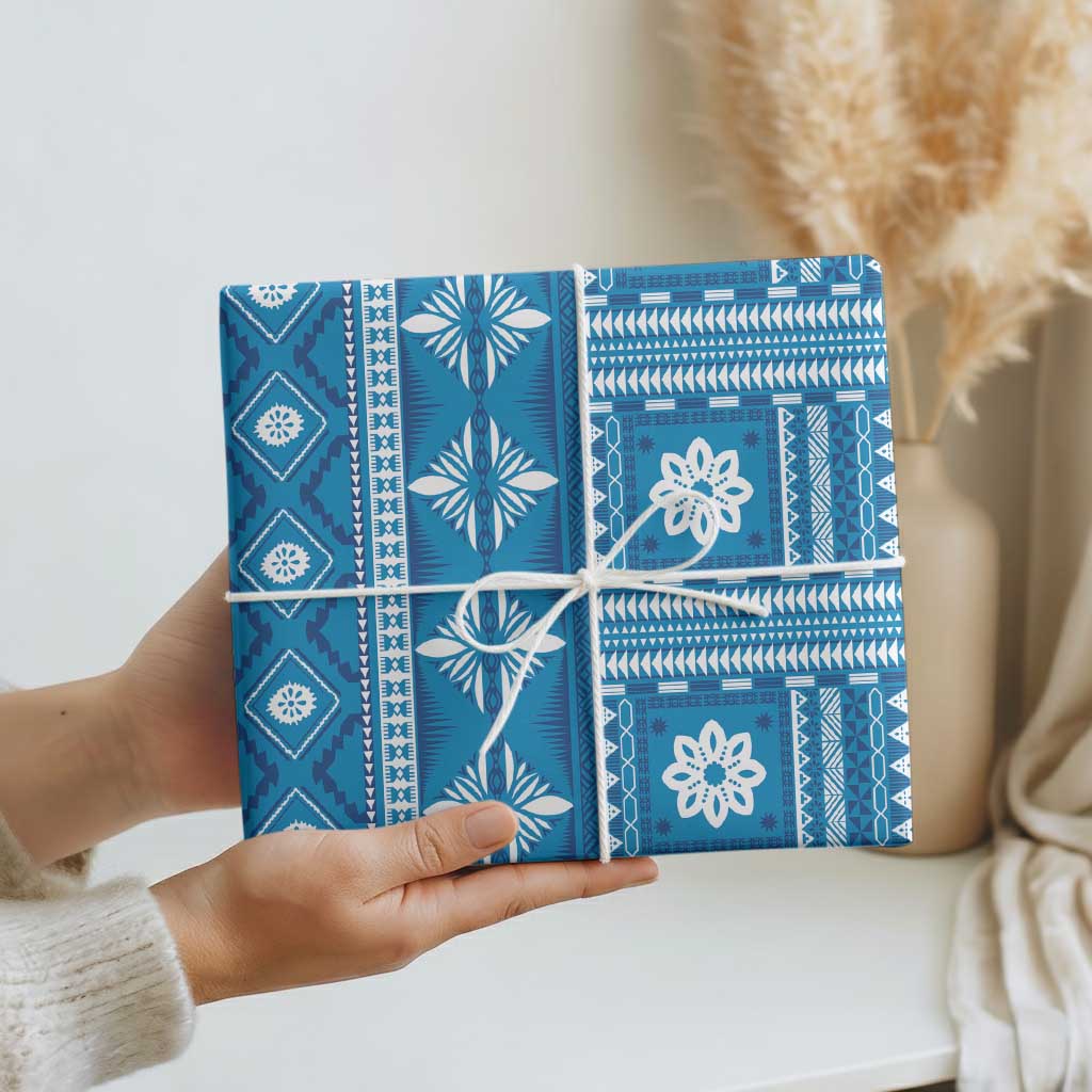 Fiji Masi All Blue Wrapping Paper Tapa Pattern - Polynesian Pride