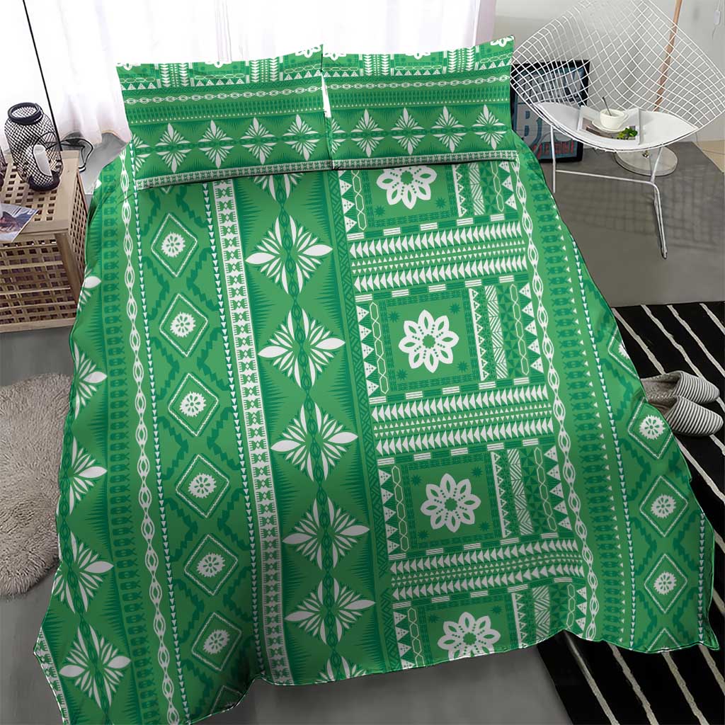 Fiji Masi All Green Bedding Set Tapa Pattern - Polynesian Pride