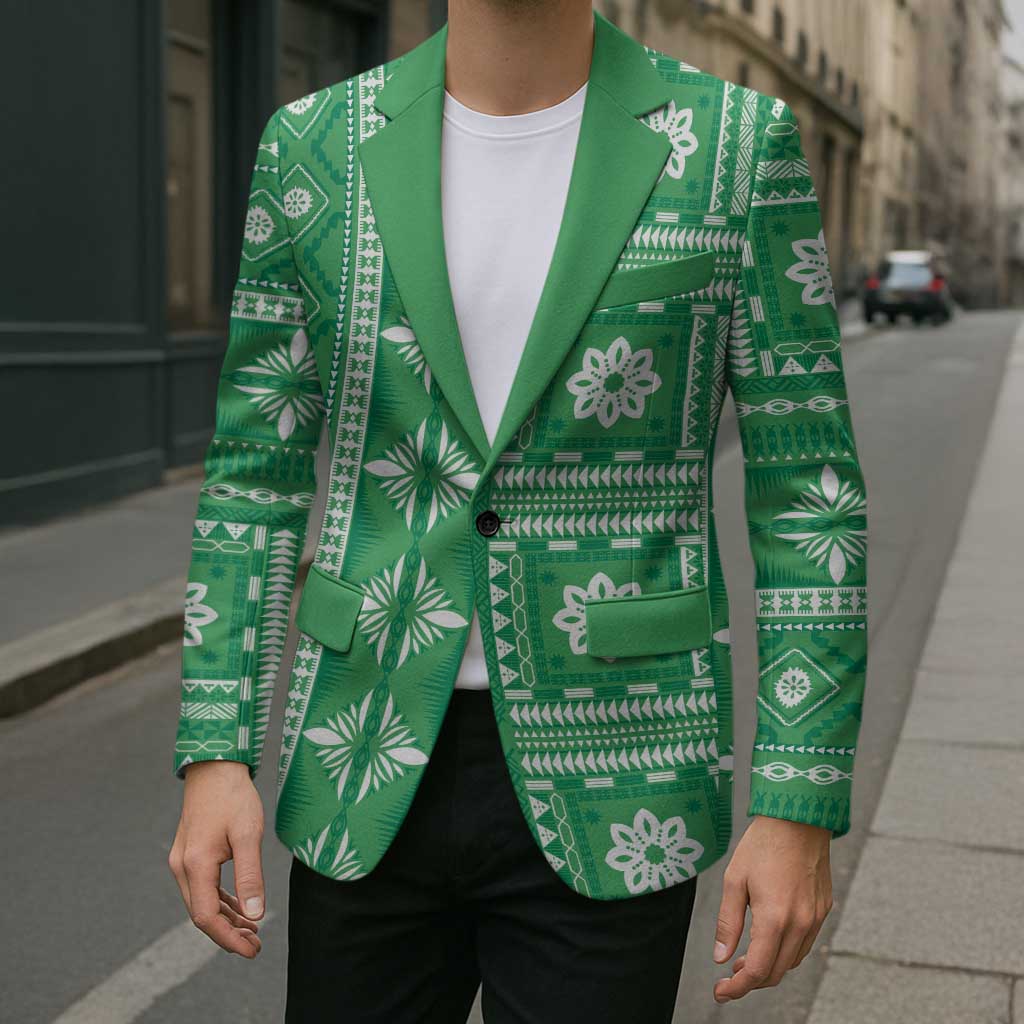 Fiji Masi All Green Blazer Tapa Pattern - Polynesian Pride