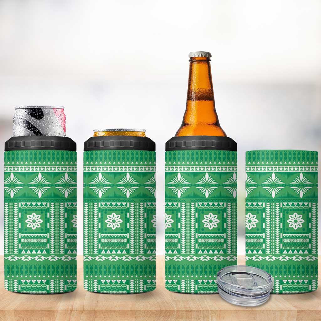 Fiji Masi All Green 4 in 1 Can Cooler Tumbler Tapa Pattern - Polynesian Pride