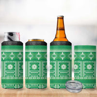 Fiji Masi All Green 4 in 1 Can Cooler Tumbler Tapa Pattern - Polynesian Pride