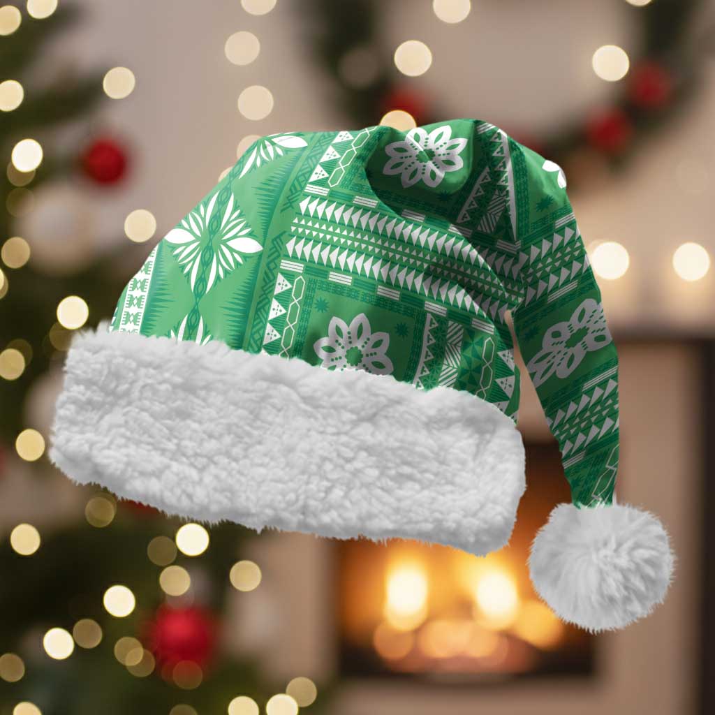 Fiji Masi All Green Christmas Santa Hat Tapa Pattern - Polynesian Pride