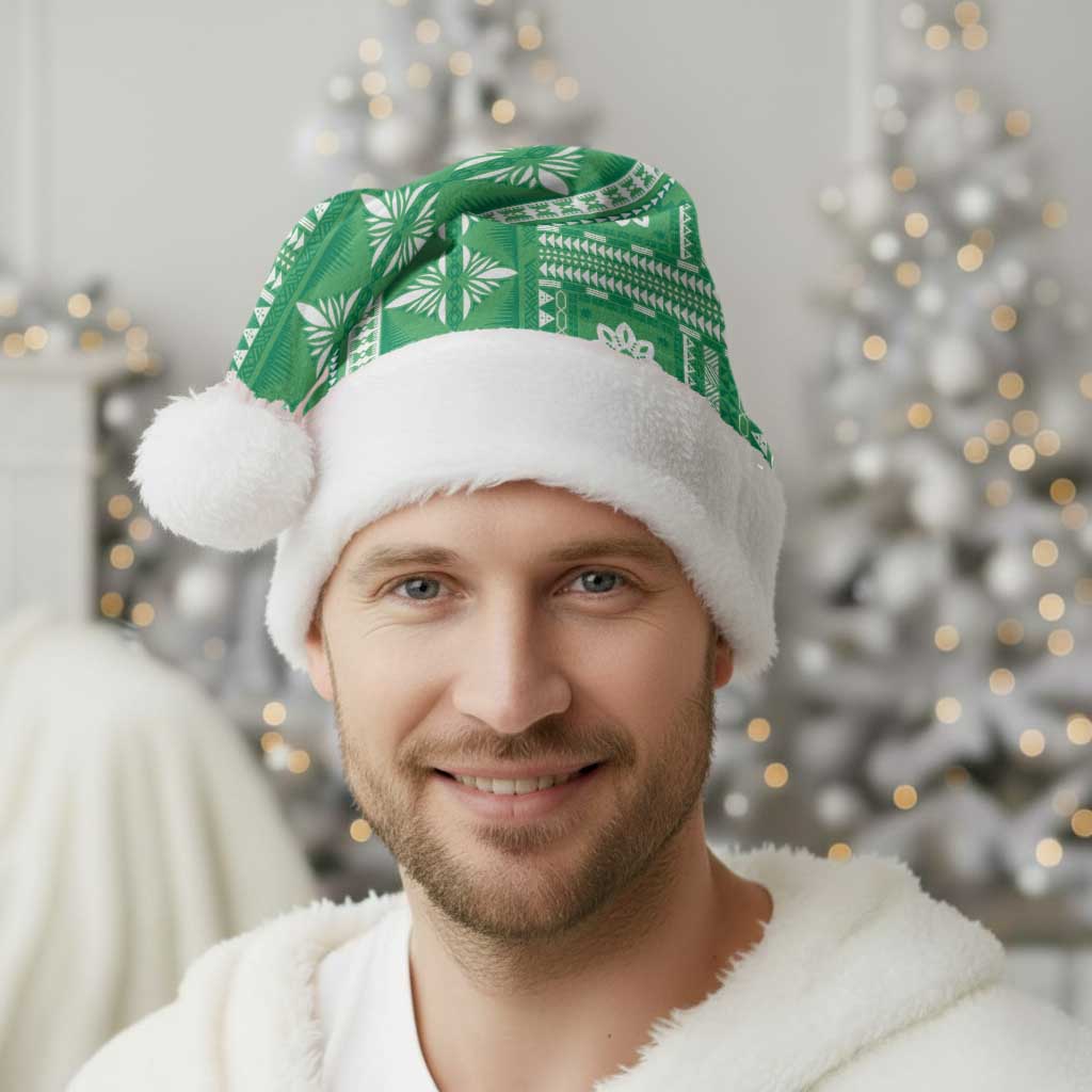 Fiji Masi All Green Christmas Santa Hat Tapa Pattern - Polynesian Pride