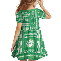 Fiji Masi All Green Family Matching Long Sleeve Bodycon Dress and Hawaiian Shirt Tapa Pattern - Polynesian Pride