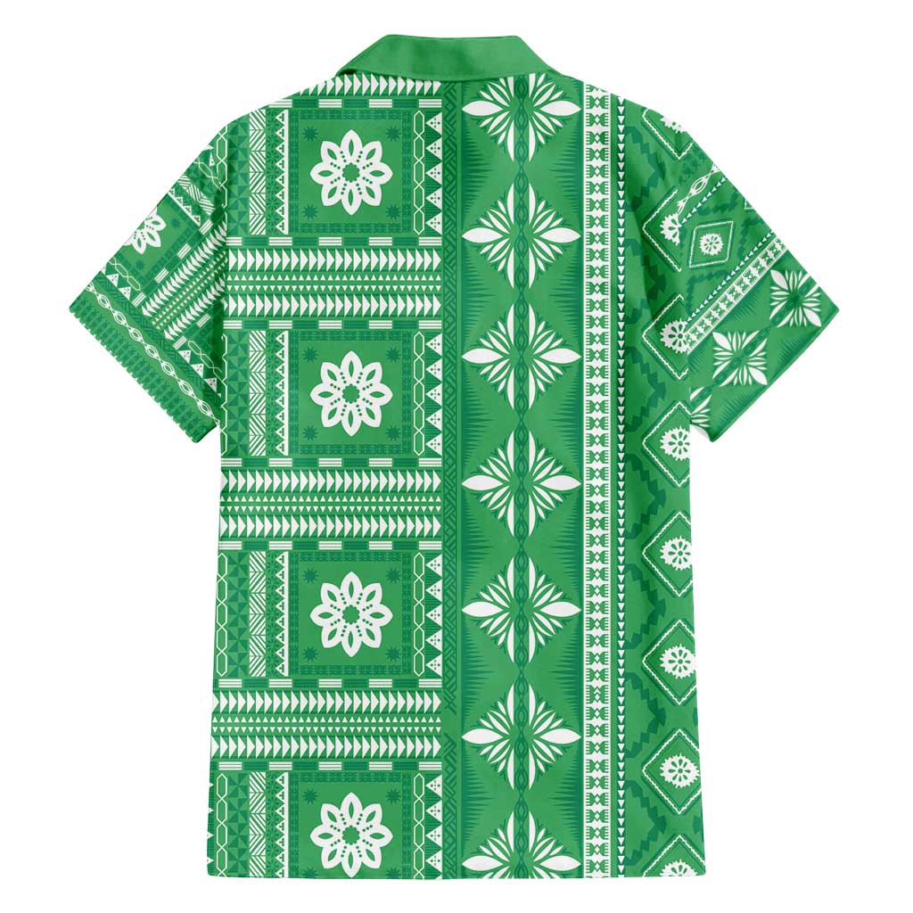Fiji Masi All Green Family Matching Long Sleeve Bodycon Dress and Hawaiian Shirt Tapa Pattern - Polynesian Pride