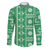 Fiji Masi All Green Family Matching Off Shoulder Maxi Dress and Hawaiian Shirt Tapa Pattern - Polynesian Pride