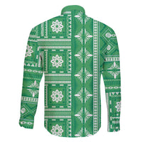 Fiji Masi All Green Family Matching Off Shoulder Maxi Dress and Hawaiian Shirt Tapa Pattern - Polynesian Pride