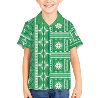 Fiji Masi All Green Family Matching Summer Maxi Dress and Hawaiian Shirt Tapa Pattern - Polynesian Pride