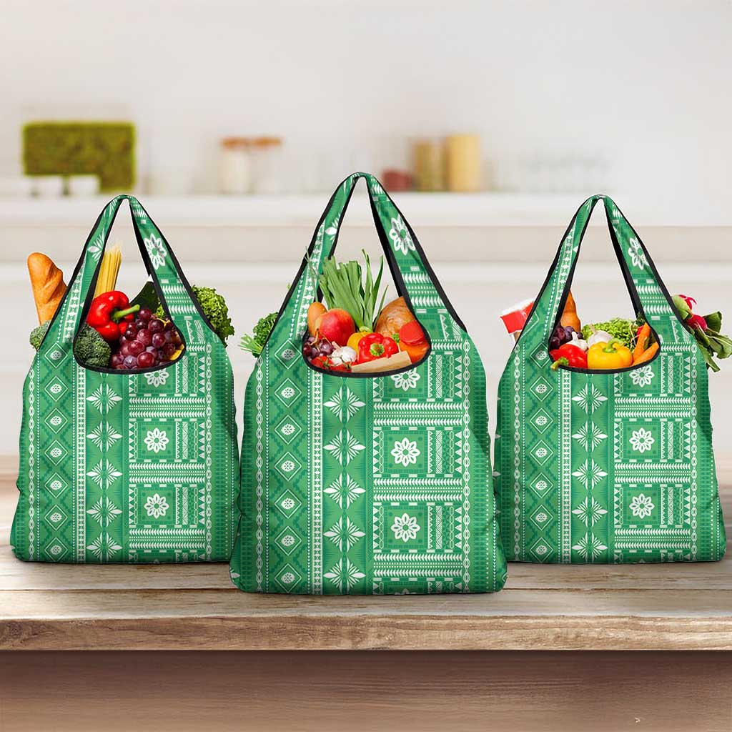 Fiji Masi All Green Grocery Bag Tapa Pattern - Polynesian Pride