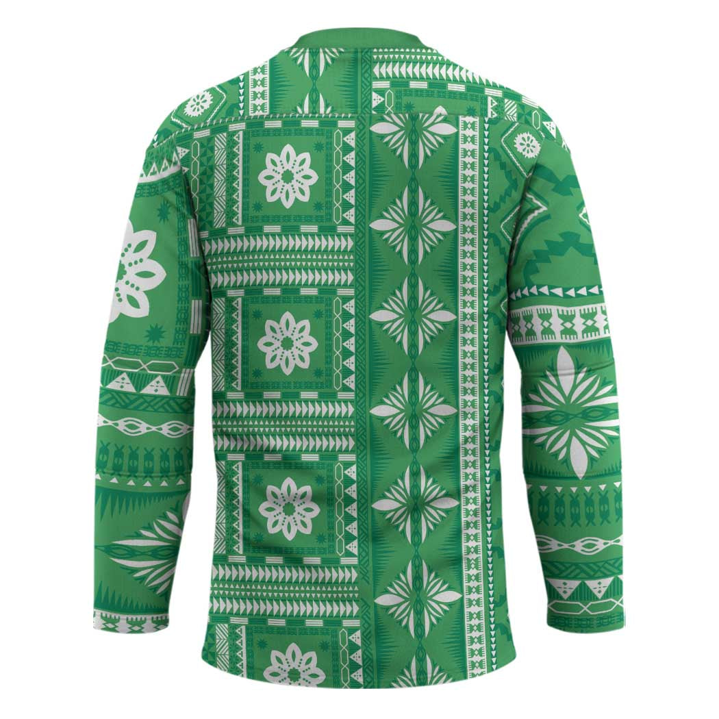 Fiji Masi All Green Hockey Jersey Tapa Pattern - Polynesian Pride