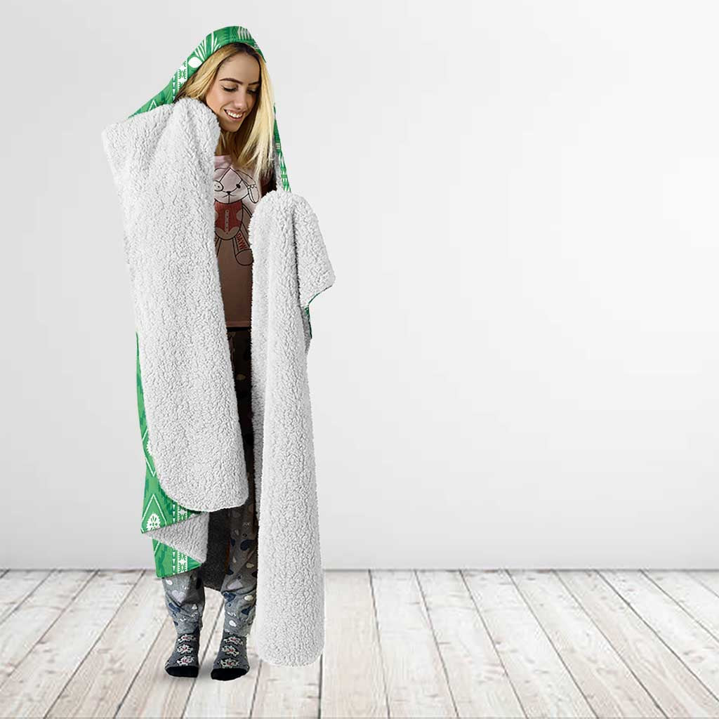 Fiji Masi All Green Hooded Blanket Tapa Pattern - Polynesian Pride