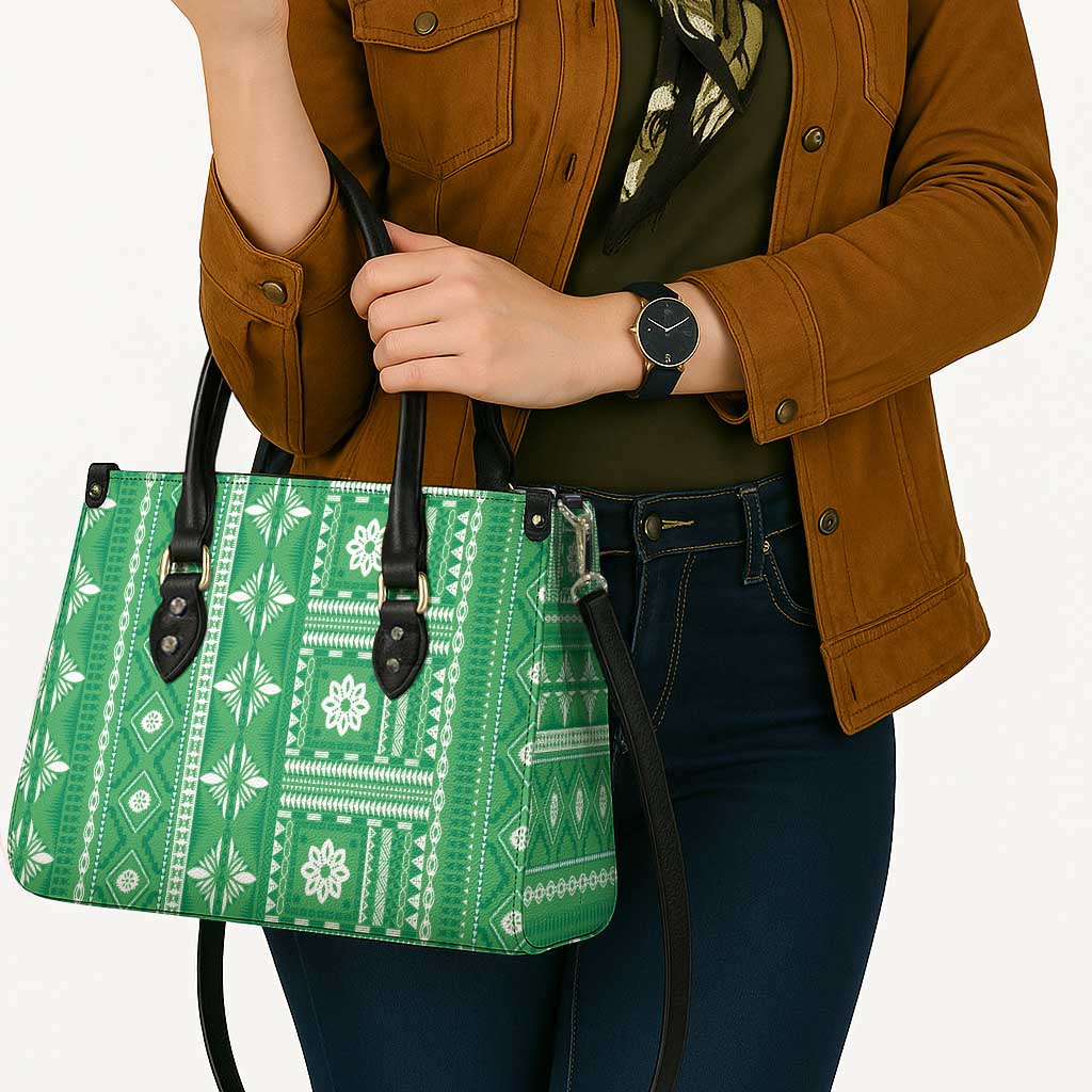 Fiji Masi All Green Leather Bag Tapa Pattern - Polynesian Pride