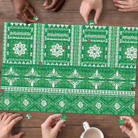 Fiji Masi All Green Puzzle Tapa Pattern LT01 - Polynesian Pride